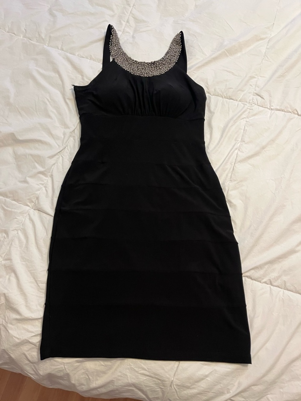 Black Strapless Cocktail Dress with Beaded Neckline